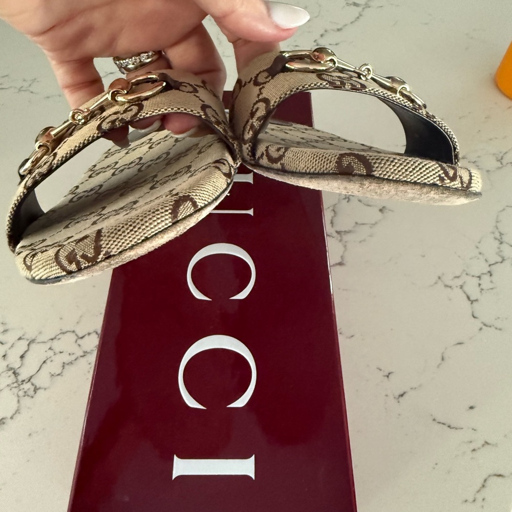 Gucci Beige and Brown GG Slide Sandals - Picture 4 of 14